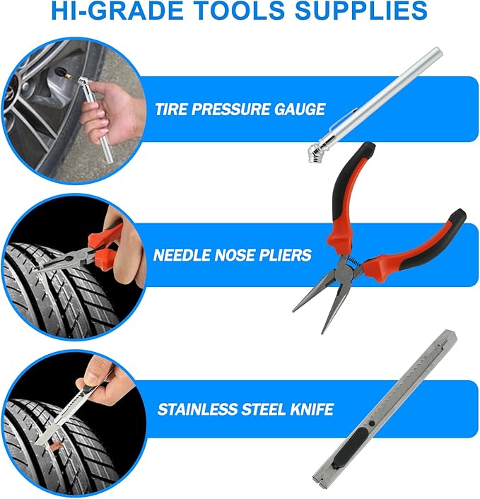 Tire Repair Kit, Tire Inflator Portable Air Compressor, Heavy Duty Flat Tire
