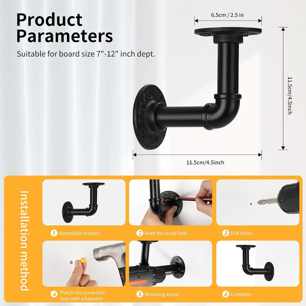1/2" Pipe Shelf Bracket，Wall Mounted Floating Shelf Bracket, Steam Punk ...