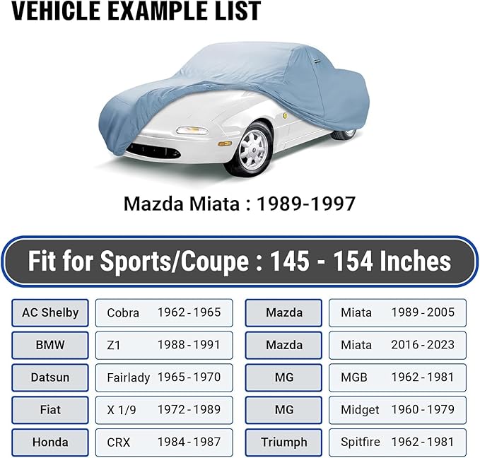 iCarCover 18-Layer Car Cover Waterproof All Weather, UV Protection, Miata MX-5
