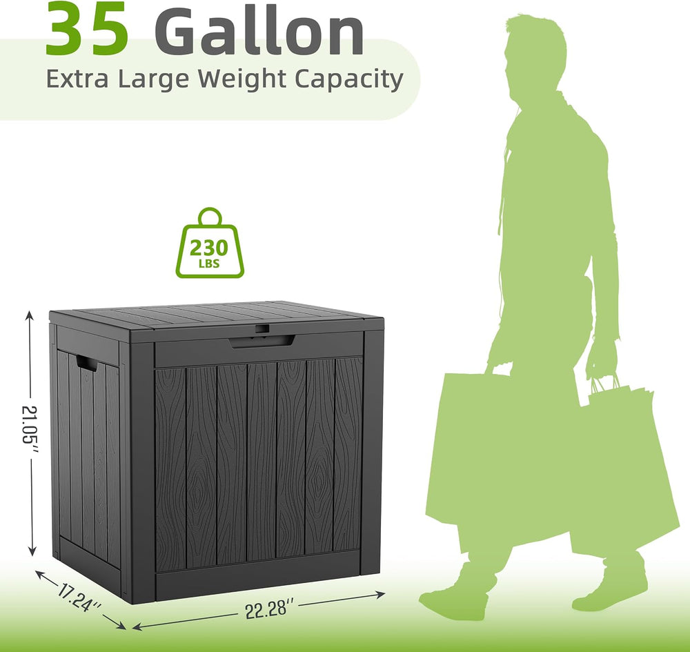 DRATO 35 Gallon Outdoor Storage Box Waterproof, Resin Small Deck Box, Black