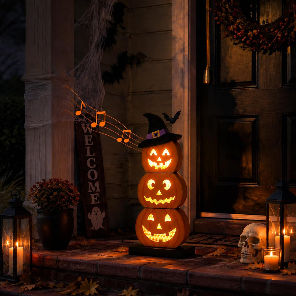 Halloween Decorations LED Light Up Pumpkin Decor Spooky Sound Porch Sign