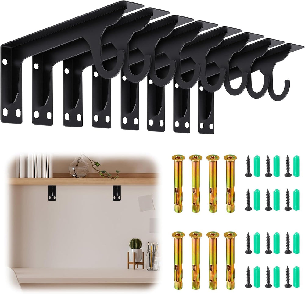 8 Pcs Wall Mounted Closet Rod Brackets, 11.18 Inch, Black