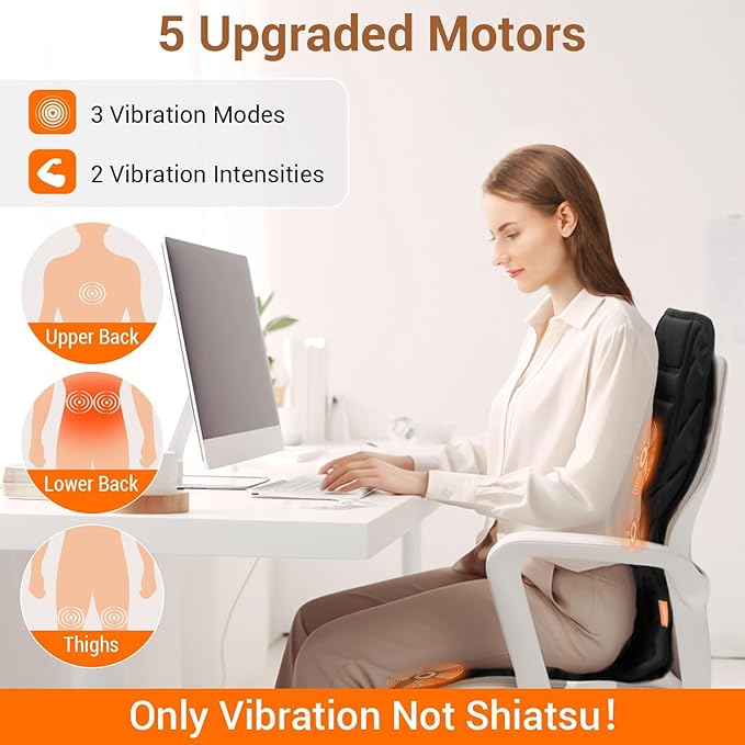 Back Massager with Heat, Heated Seat Cover Cushion with 5 Vibrating Massage