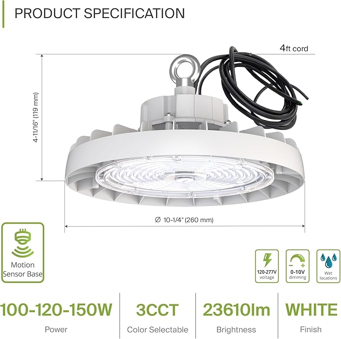 ASD LED High Bay UFO Light Fixture, Commercial Shop Lighting | 3CCT, IP69K