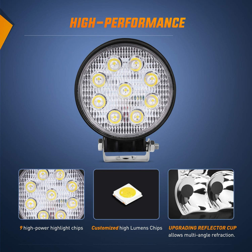 Nilight 4.5 Inch Round 27W Spot LED Work Light Fog Light Waterproof Offroad D...