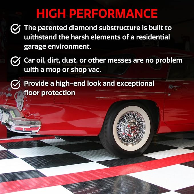 Big Floors RaceDeck Diamond Plate Design, Durable Interlocking Modular Garage...
