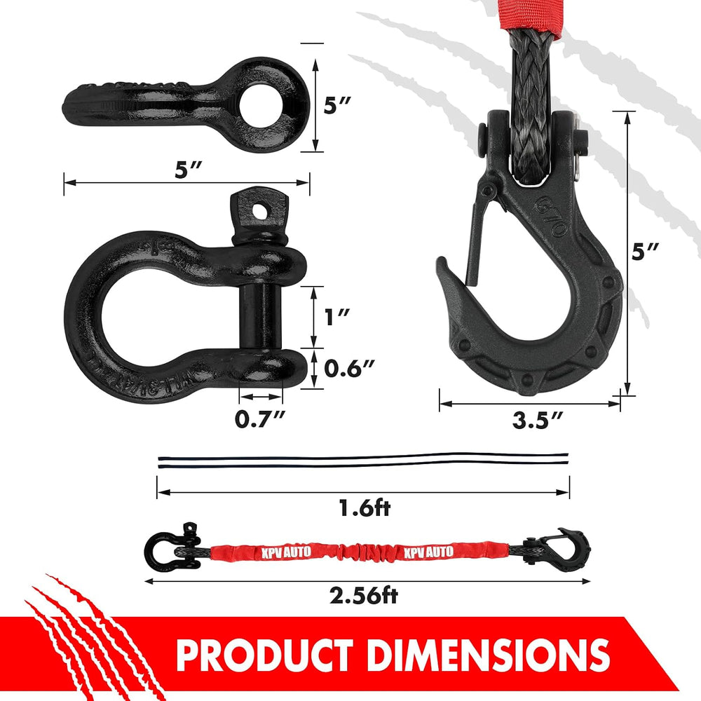 XPV AUTO Recovery Strap (18,000lb.) 2FT with Winch Hook and D-Ring Shackle Sy...