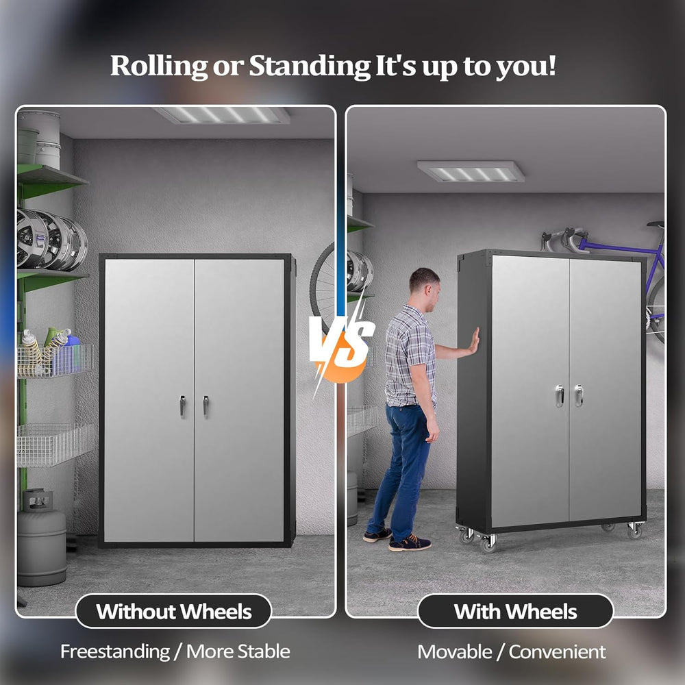 VINGLI Upgraded Wide & Deep Garage Storage Cabinet, Metal Storage Cabinet...