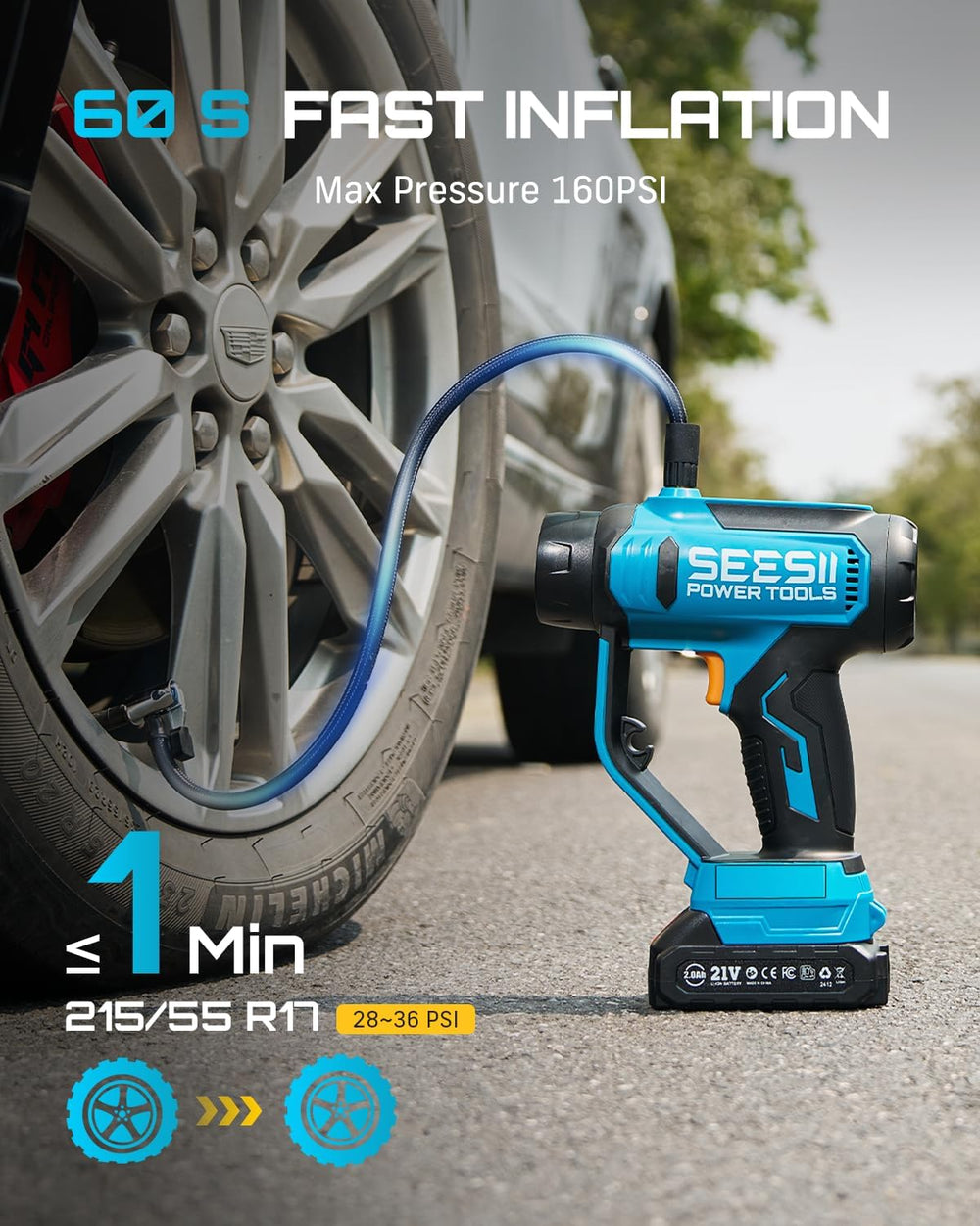 SEESII T7 MAX Cordless Tire Inflator Portable Air Compressor 150PSI Pump