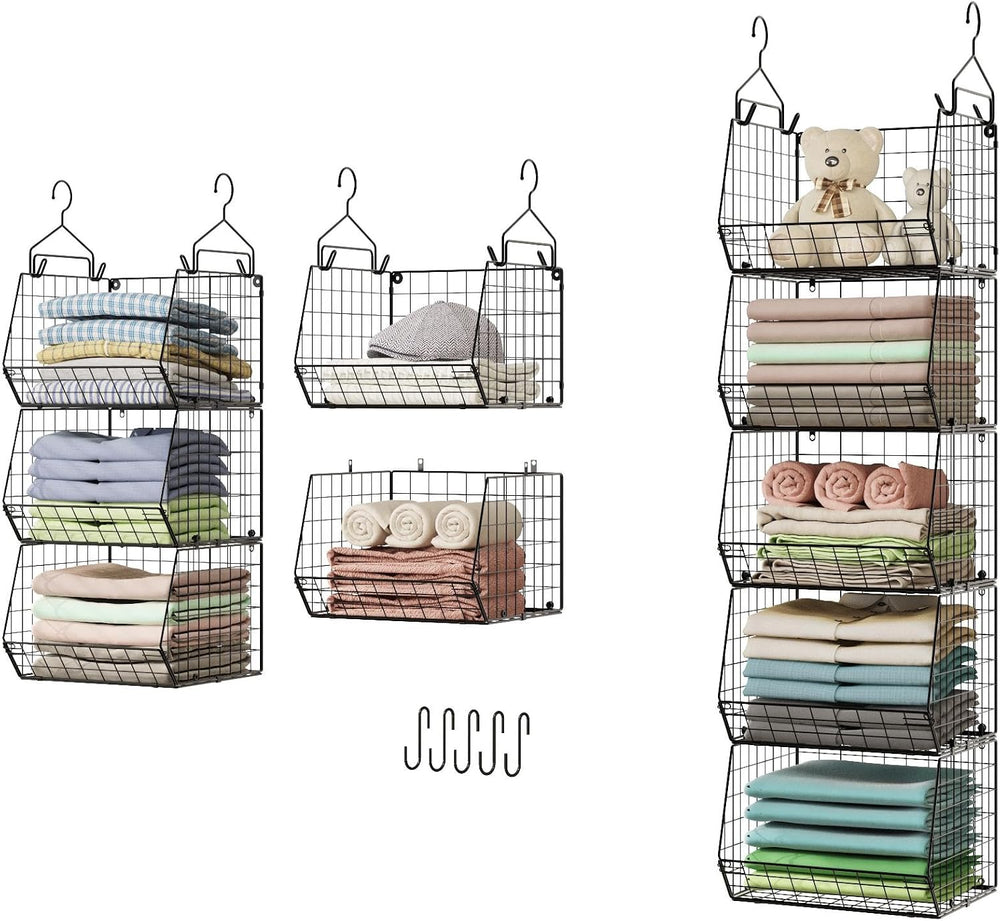 X-cosrack 5 Tier Closet Hanging Organizer, Clothes Hanging Shelves with 4 Han...