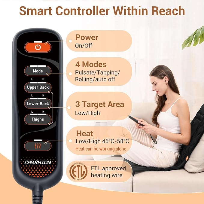 Back Massager with Heat, Heated Seat Cover Cushion with 5 Vibrating Massage