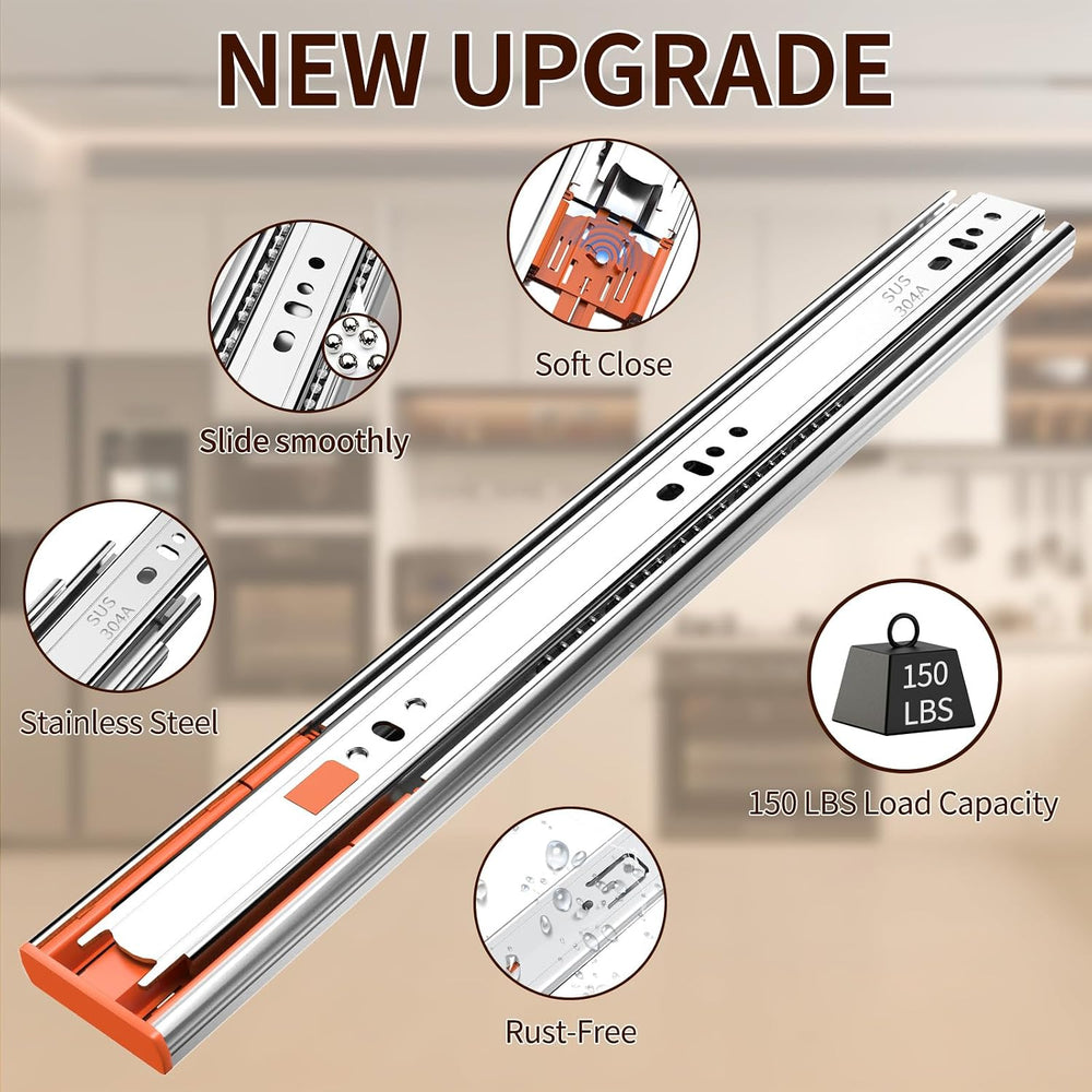 22" Soft Close Drawer Slides, Stainless Steel Full Extension Side Mount ...