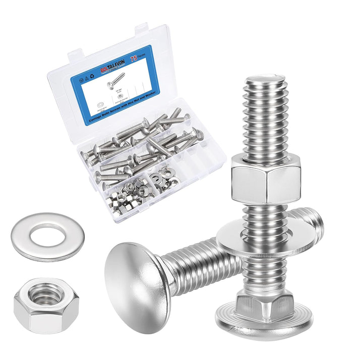 25Pcs 3/8"-16x2 Carriage Round Head Square Neck Bolt 304SS