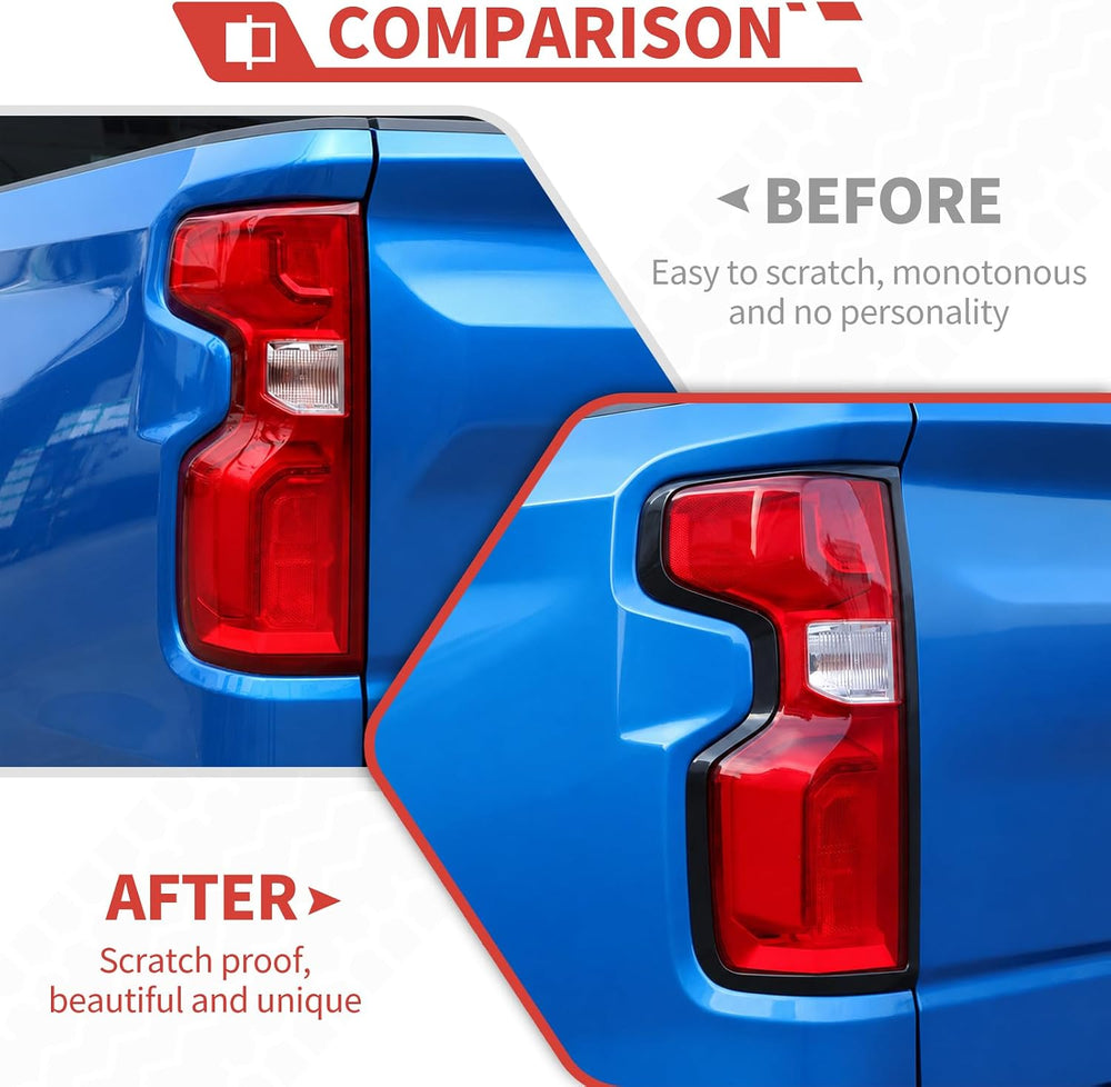Tail Light Frame Cover Trim Compatible with Chevy Silverado 2019-2026, ABS Bl...