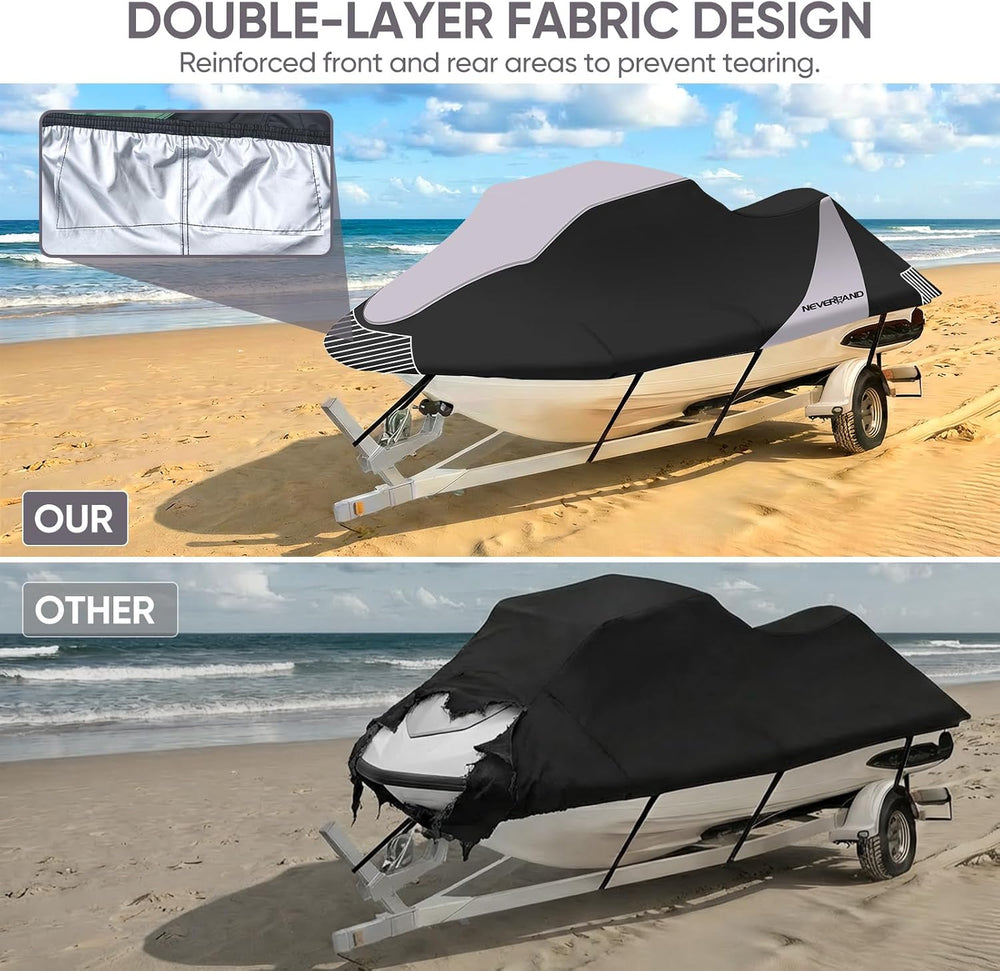 Trailerable Jet Ski Cover Waterproof - 600D Compatible with Yamaha Seadoo, Je...
