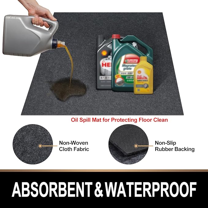 Oil Spill Mat, 7.4 x 20 Ft, Premium Absorbent Oil Pad. Contains Liquids