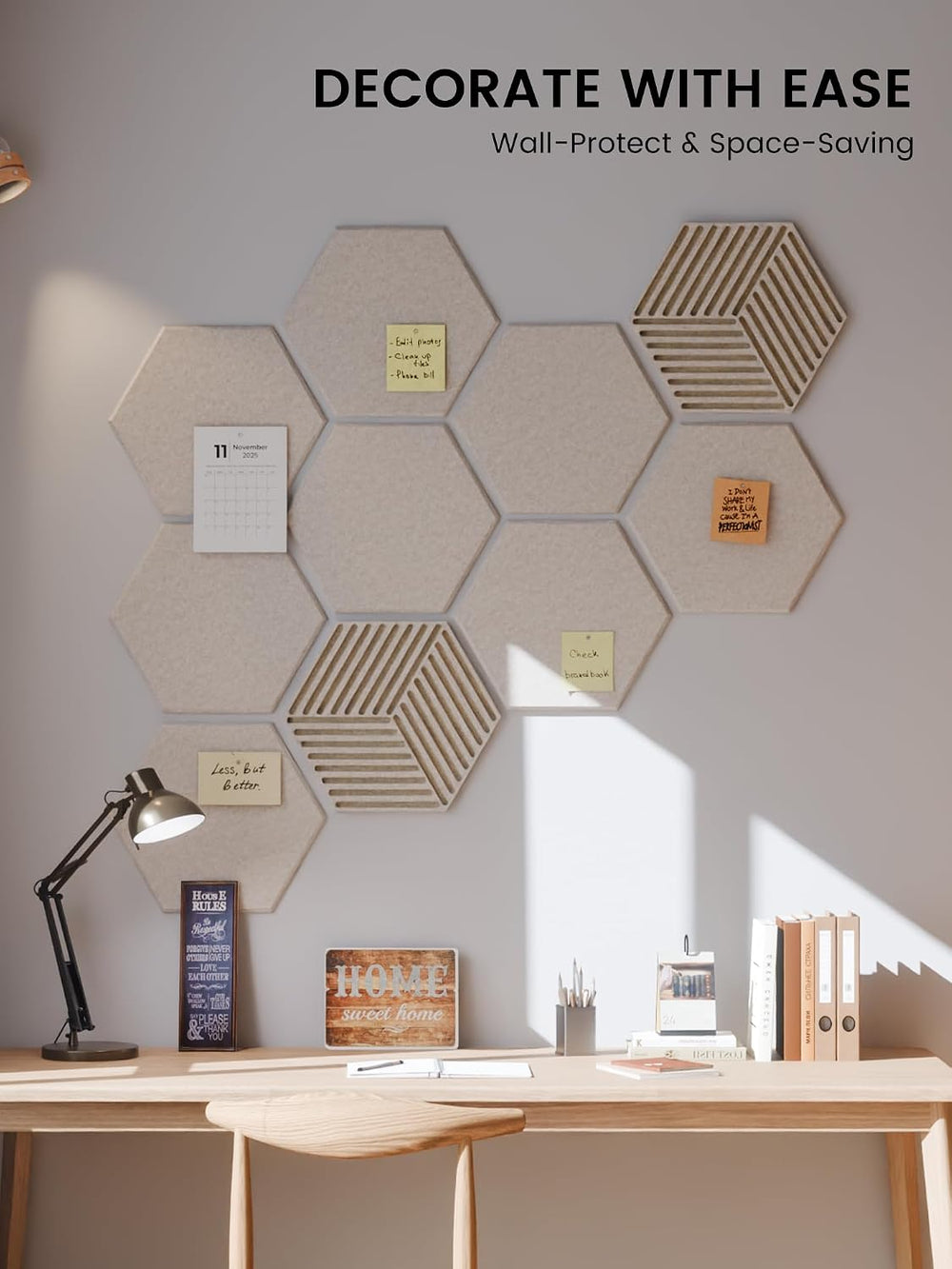 Fluxynara 10-Pack Hexagon Felt Bulletin Board Tiles, Oatmeal
