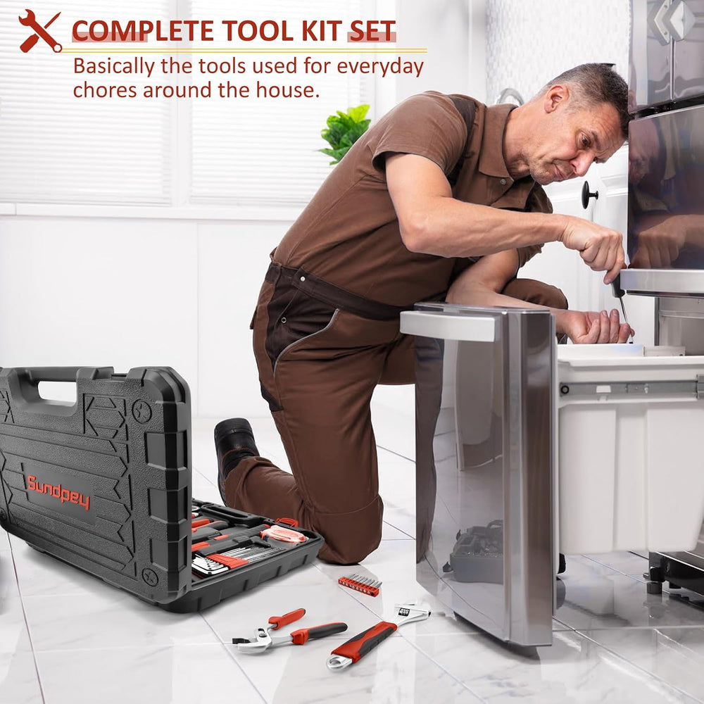 Sundpey 148 Pcs Portable Basic Hand Repair Home Tool Kit Set with Case Red