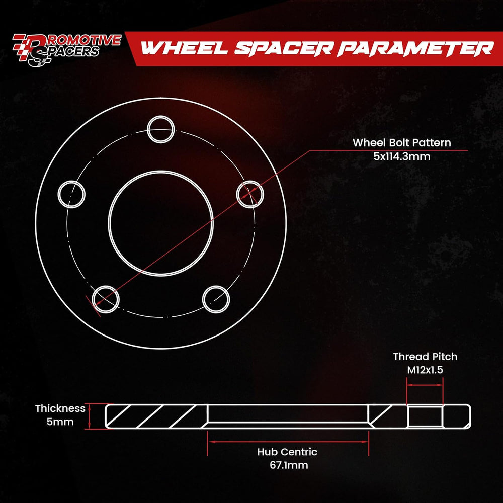 PMS 5mm Hub Centric Wheel Spacers 5x114.3 (5x4.5) 67.1mm M12x1.5 Studs 4PCS |...