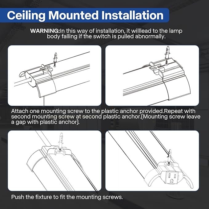 4-Pack 4ft Linkable Led Shop Light, Plug in Garage Lighting