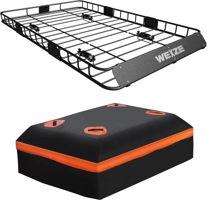 WEIZE 54" x 34" Heavy Duty Roof Rack, Rooftop Cargo Carrier Basket