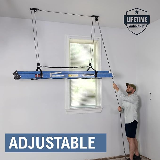 StoreYourBoard Ladder Storage Ceiling Pulley System, Garage Mount Hoist