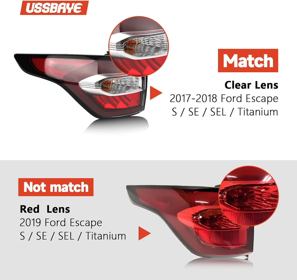 Tail Light Compatible with 2017 2018 Ford Escape S SE SEL Titanium Left | Rea...
