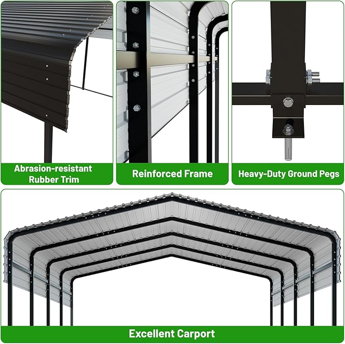 10 x 15 FT Metal Carport with Heavy Duty Galvanized Steel Roof & Durable ...