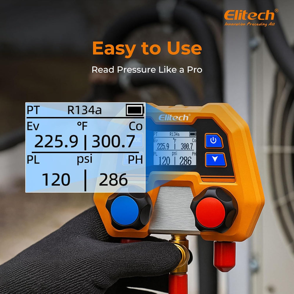 Elitech HVAC Digital Manifold Gauge Set DMG-2SE with Hoses & R410A Adapters