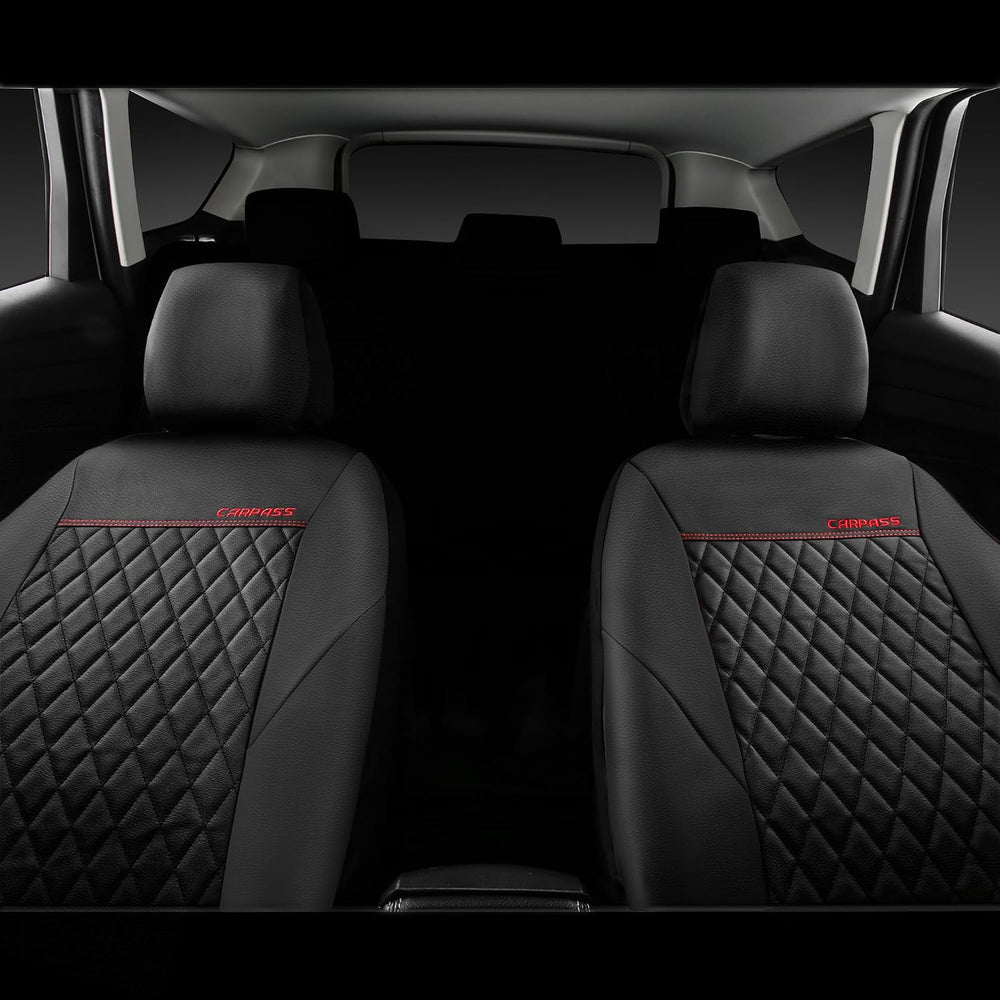 CAR PASS Quilting Leather Seat Cover Two Front Seats Only, Universal Fit Auto...