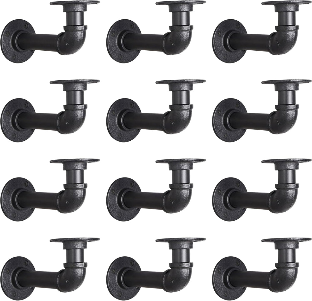 Industrial L Pipe Shelf Brackets for 7-14 in Depth Wood,6.7In 12 Pack
