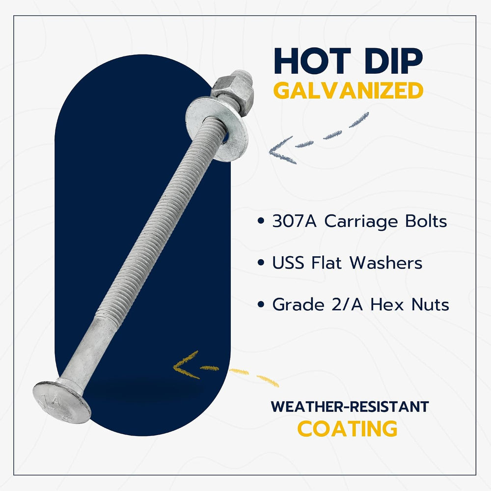 3/8" x 9" (50 Pack) Galvanized Carriage Bolt Kit, Grade 307A, Hot D...