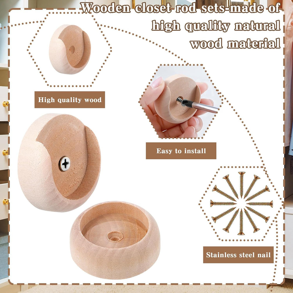 Weysat 80 Sets Closet Pole Socket Wooden Closet Rod Holders 1-3/8" Pole ...