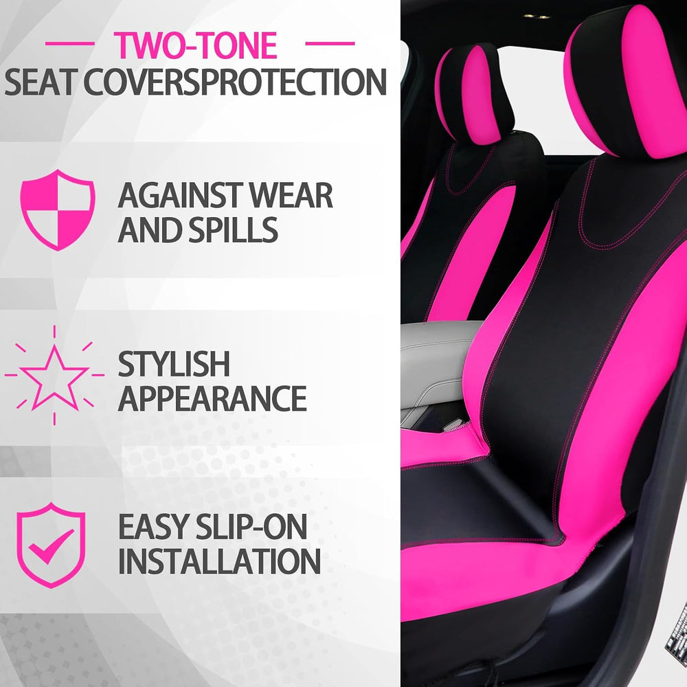 17 Pcs Car Seat Cover Full Set for Women Fluffy Fuzzy, Rose Red Black