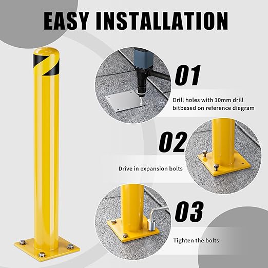 Safety Bollard Post, 36 Inch Height Steel Bollards, 4.5 Inch Diameter Parking