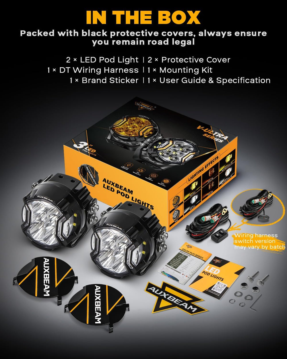 Auxbeam V-Ultra Series 3-Inch Round LED Pods Amber DRL Offroad Lights