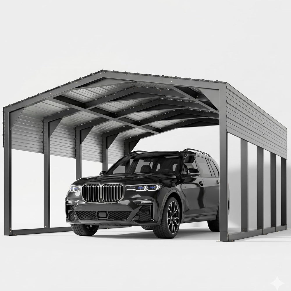 12×20 FT Carport, 2"x2" Reinforced Frame & 29-Gauge Leak-Resist...