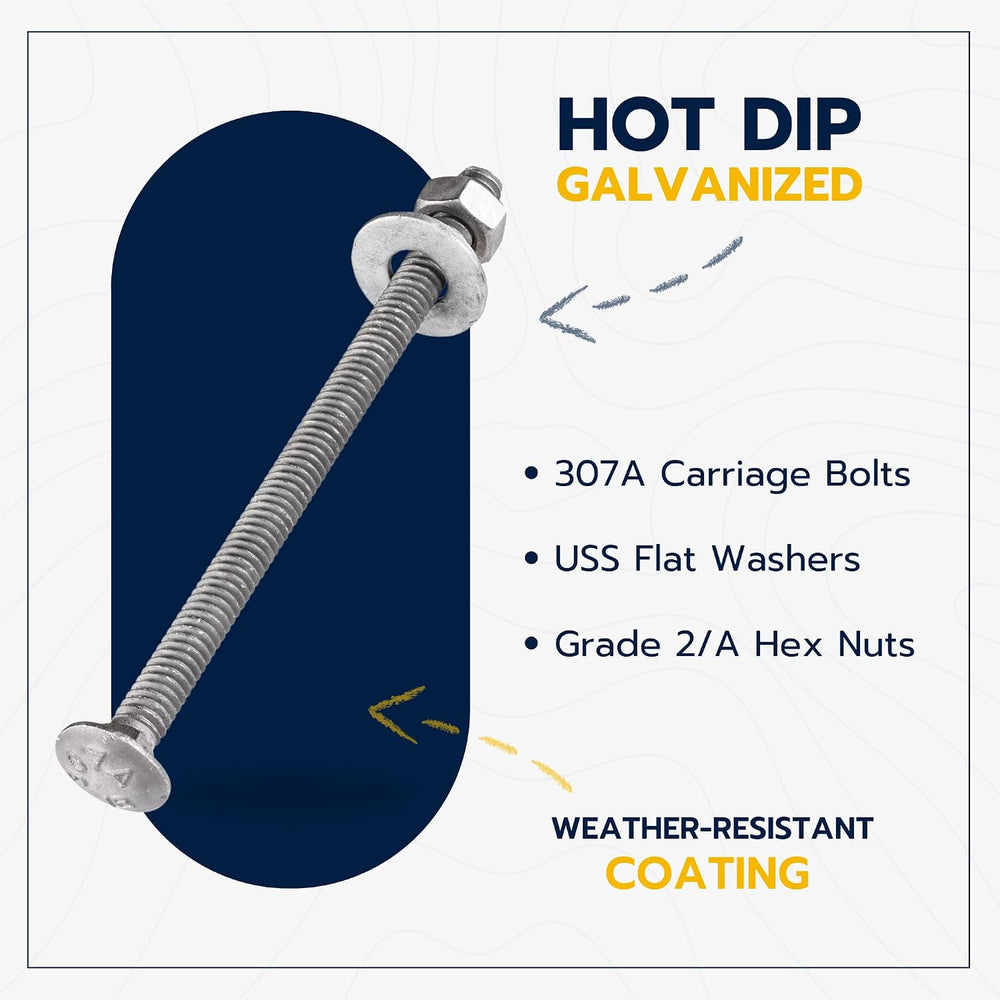 5/16" x 4" (50 Pack) Galvanized Carriage Bolt Kit Grade 307A Includ...