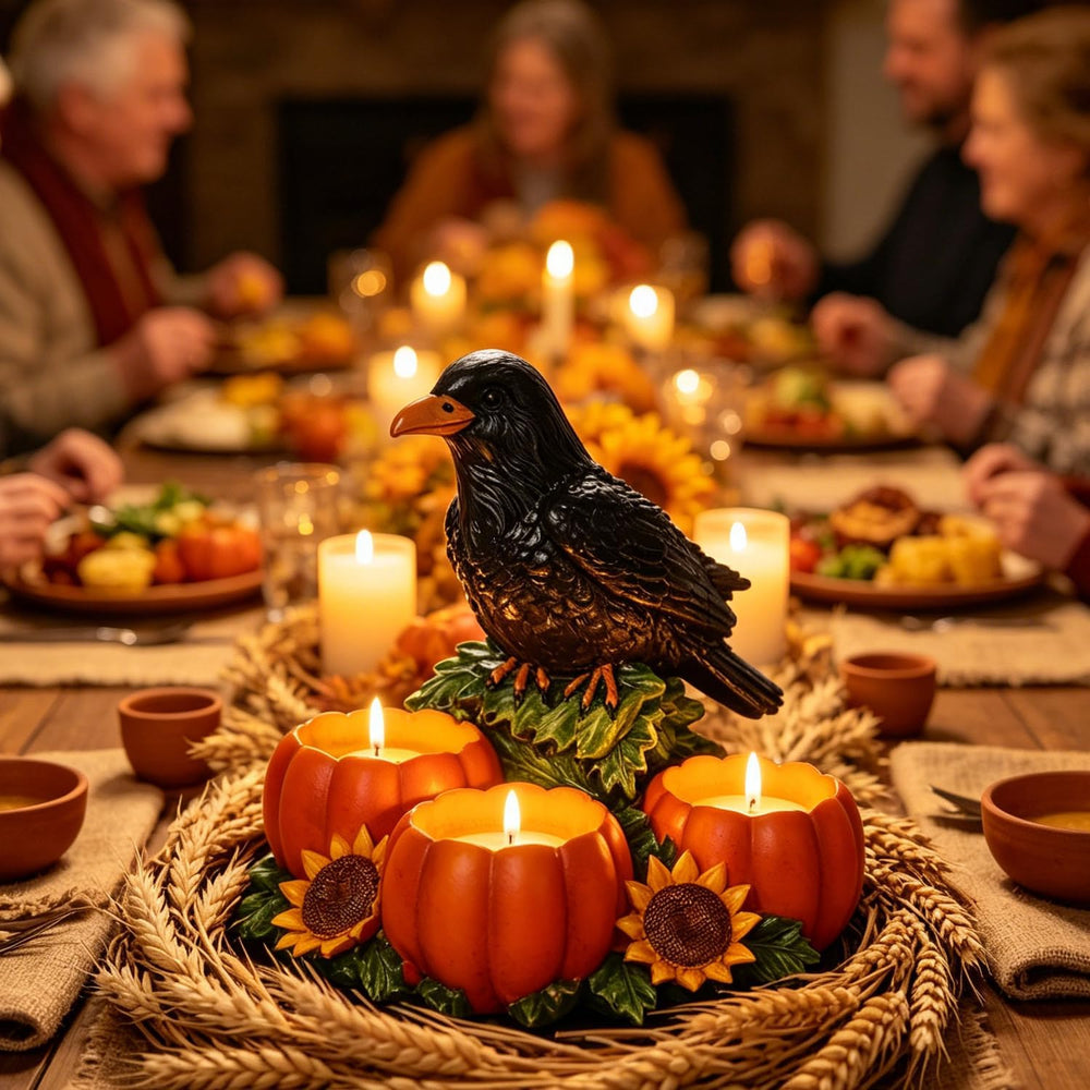 Halloween Raven Candle Holder with 3 Pumpkin Tealight Holders