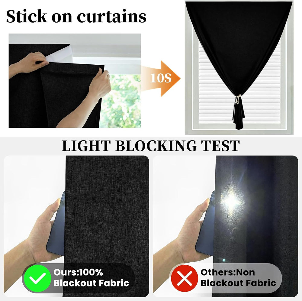 100% Blackout Adhesive Blackout Curtains- Self Stick Shades Window Blinds Cur...