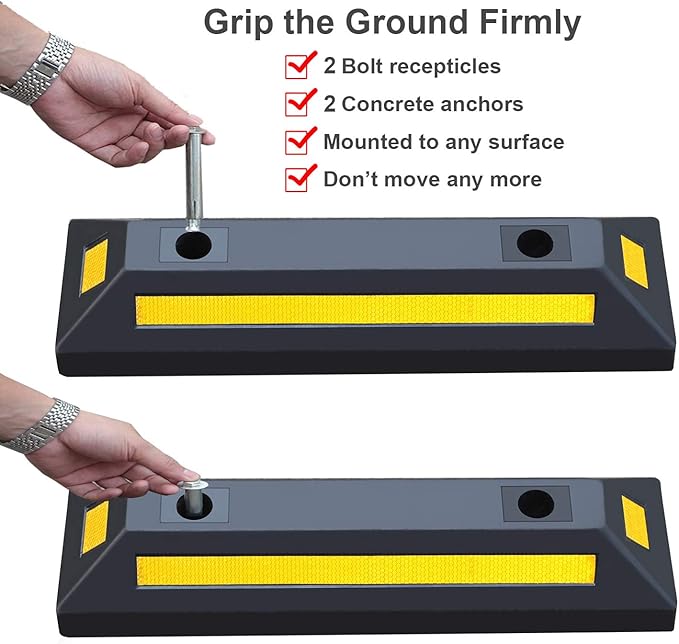 2 Pack Rubber Parking Guide Blocks Heavy Duty Wheel Stop Stoppers