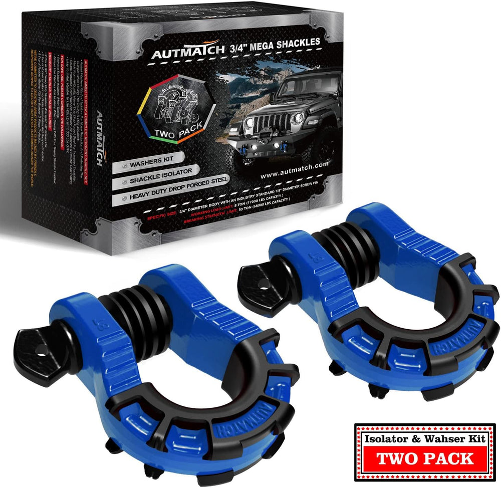 AUTMATCH 3/4" Mega D Ring Shackles (2-Pack) - 68,000 lbs Break Strength