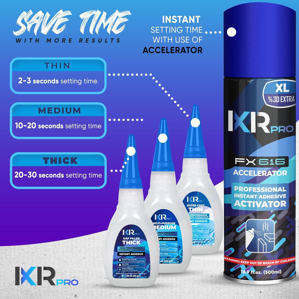 CA Glue with Activator, 6X Thin Medium Thick Glue Kit 2X 16.9oz Accelerator