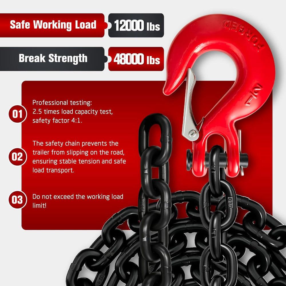 1/2" G80 Trailer Safety Chains with G70 Clevis Safety Hook,36" Tow ...