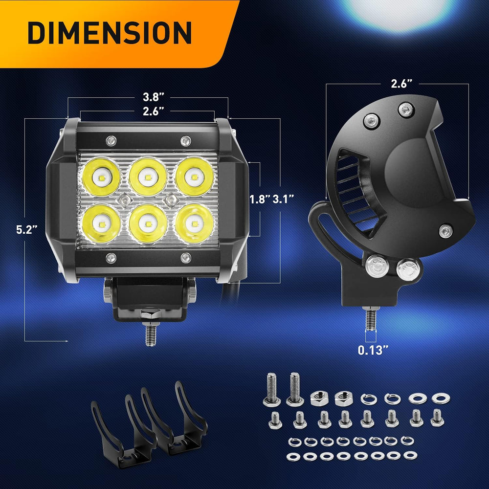 GOOACC 2PCS 18W LED Pods Spot Light Bar Fog Light Driving Lighting with 16AWG...