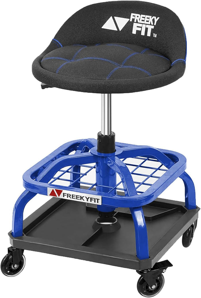 Rolling Shop Stool with Wheels, Garage Work Mechanic Stool with Backrest