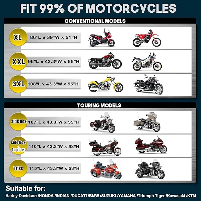 Rosefray Motorcycle Cover 600D Heavy Duty All Season Universal Weather