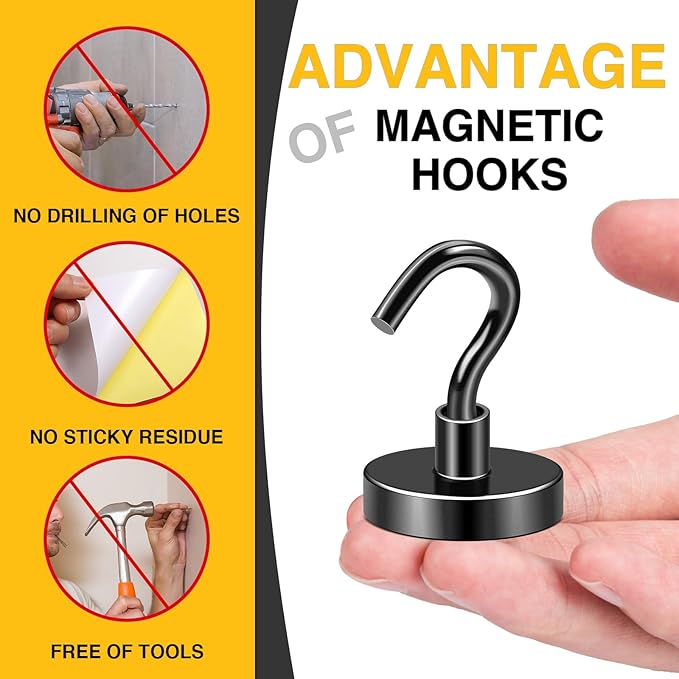 DIYMAG Black Magnetic Hooks, 118 LB Heavy Duty Strong Magnet (20pcs)