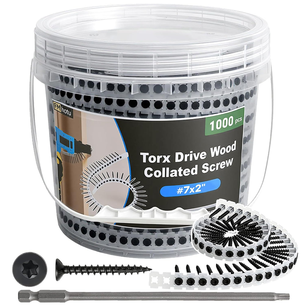 #7x2 Collated Drywall Screws, 1000PCS Wood Screws with Torx Drive