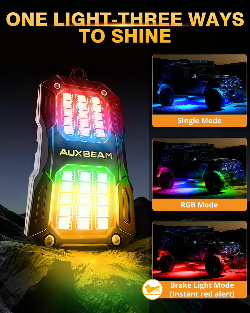 Auxbeam 2PCS 2.3FT RGB Whip Lights w/Bluetooth APP+Remote & Auxbeam 4-Pod...